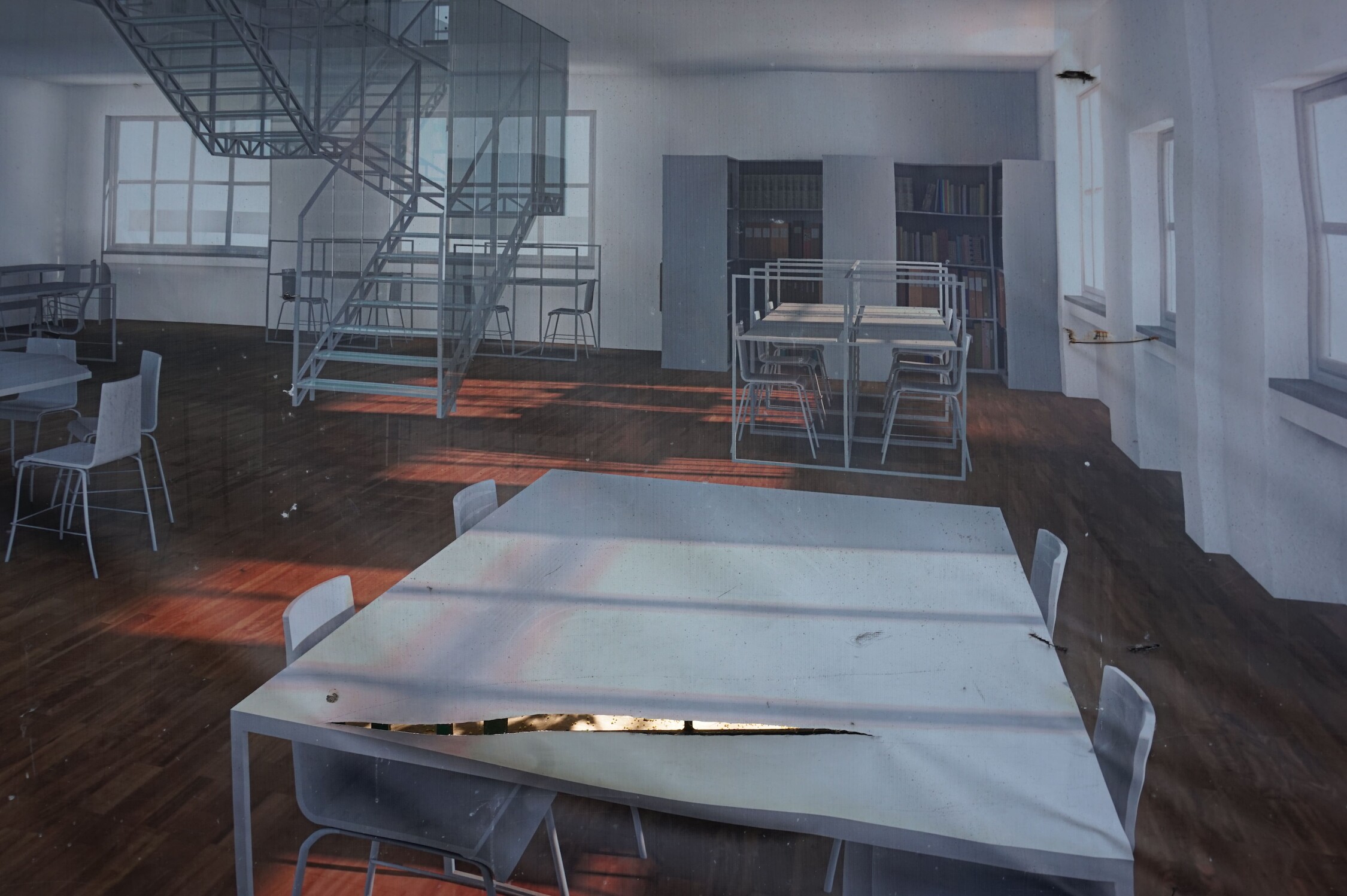 Another Facade (2021) examines CGI visualizations at construction sites in Tirana that stage a promising city of the future, while real urban development is increasingly shaped by private interests and unaffordable real estate for many residents. The photographs depict these artificial visions of the future, whose scenes oscillate between dystopian and comic. The series reflects on this virtual reality and questions the artificial façades it produces.